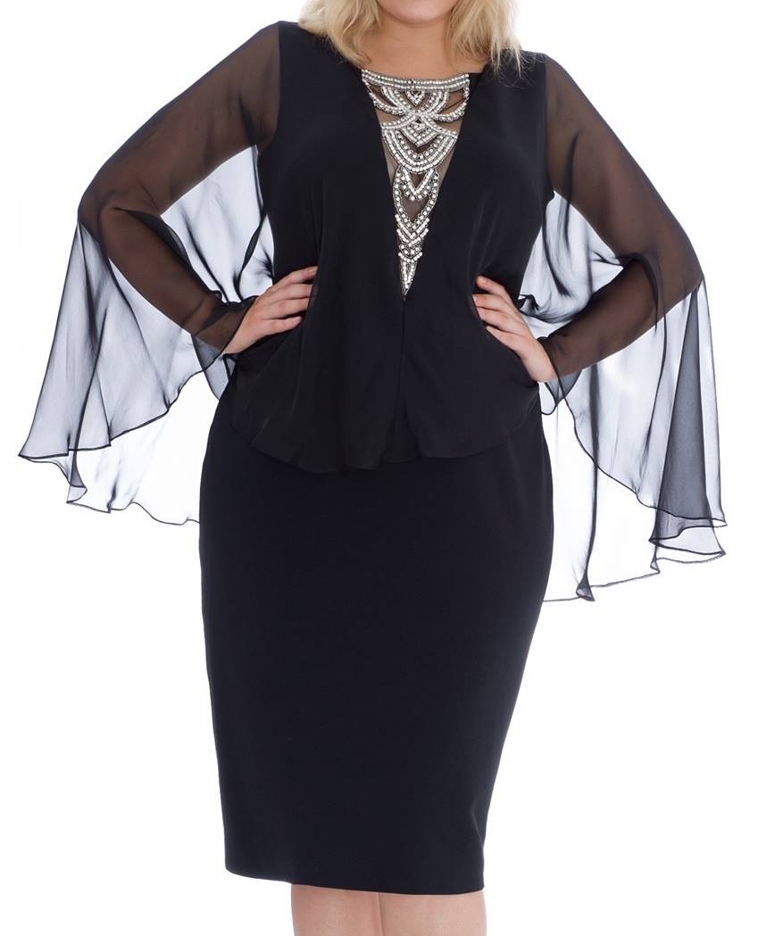 Robe de sortie noire avec plastron avec strass devant taille 44