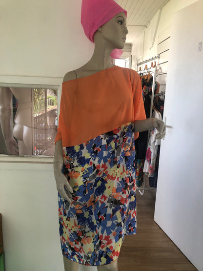 Tunique en voile bi colore orange/ imprimé