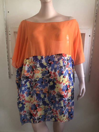 Tunique en voile bi colore orange/ imprimé