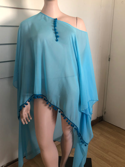 Tunique en voile asymétrique création artisanale coloris Bleu