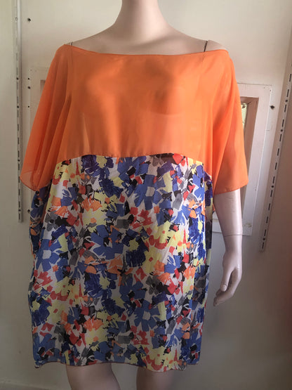 Tunique en voile bi colore orange/ imprimé