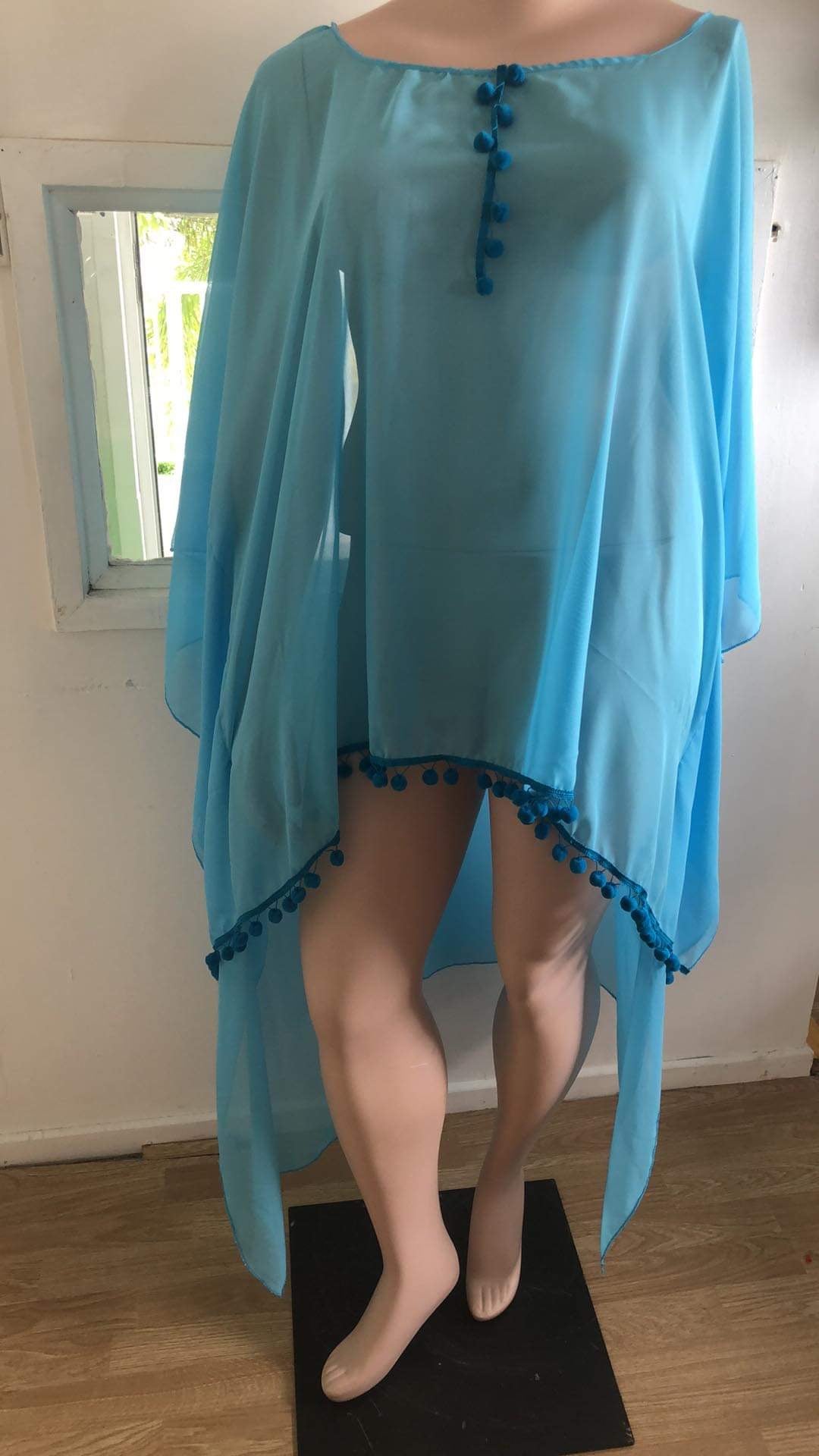 Tunique en voile asymétrique création artisanale coloris Bleu