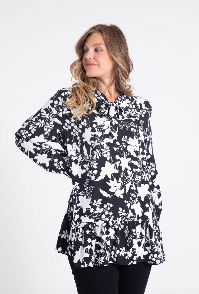 Tunique imprimé fleuri noir et blanc grande taille