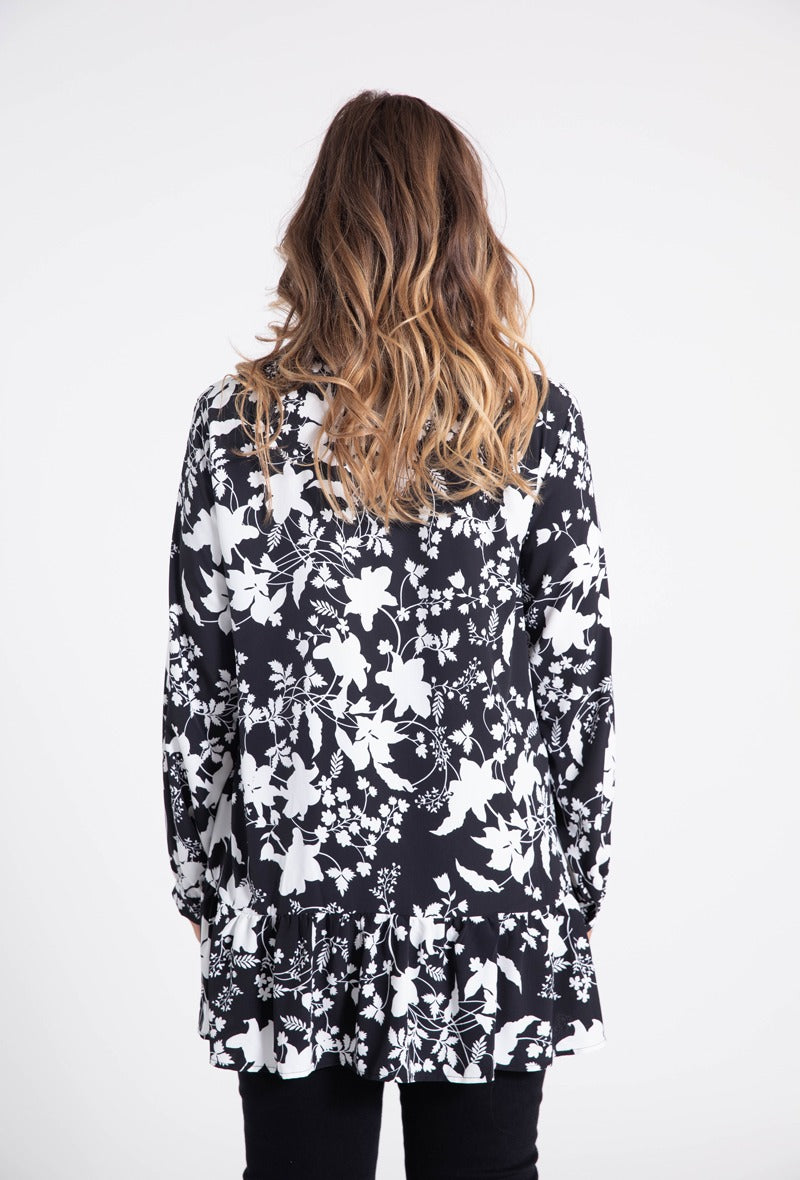 Tunique imprimé fleuri noir et blanc grande taille