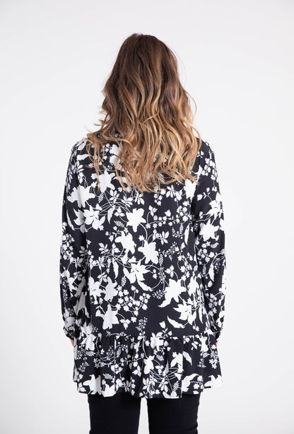 Tunique imprimé fleuri noir et blanc grande taille